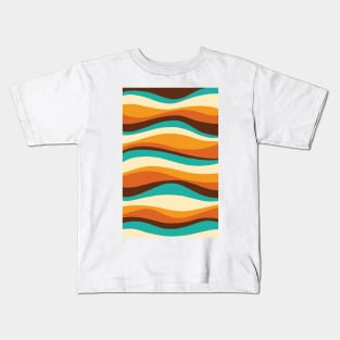 Retro Wavy Lines Teal, Orange, Chocolate Kids T-Shirt